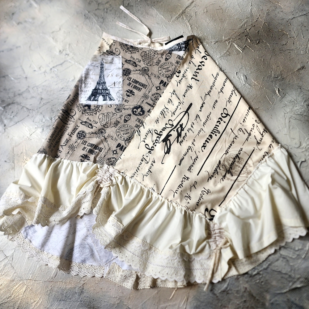 Maxi Skirt Shabby Upcycled Antique Lace Vintage European Cotton Patching